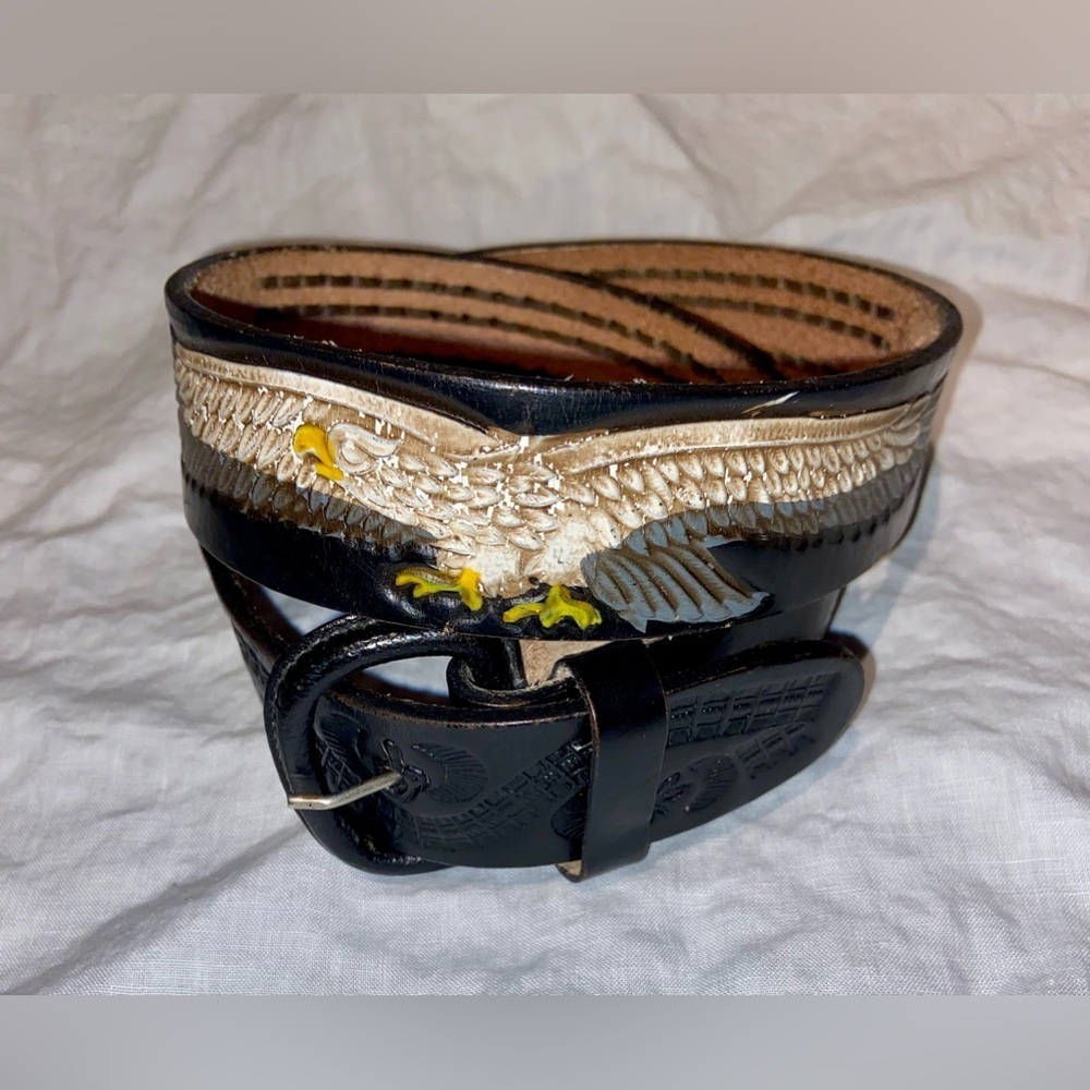 Men’s CINTOS IMPERIAL black embossed Eagle & art detailing‎ leather Belt Sz 36